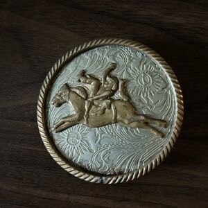 Vintage Rodeo Cowboy German Silver Trophy Belt
Buckle Small Round
Southwestern